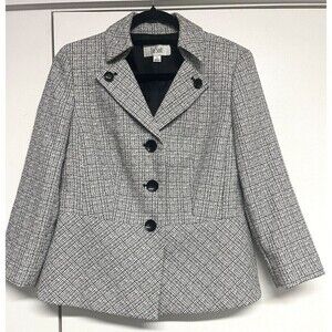 Le Suit Women's 3-Button Blazer Career Business Black White Size 6